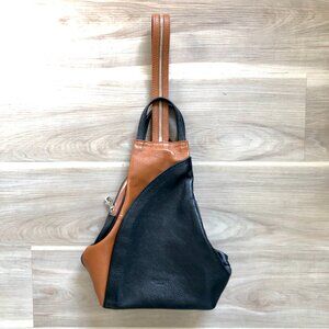 Black and Brown Genuine Leather Backpack Purse Made in Italy